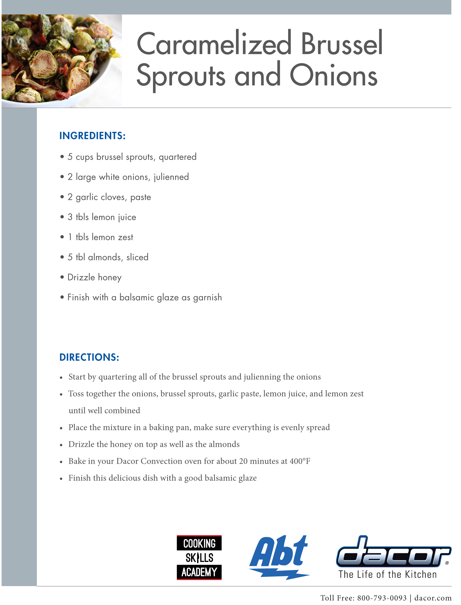 instructions for caramelized brussels sprouts recipe from Dacor