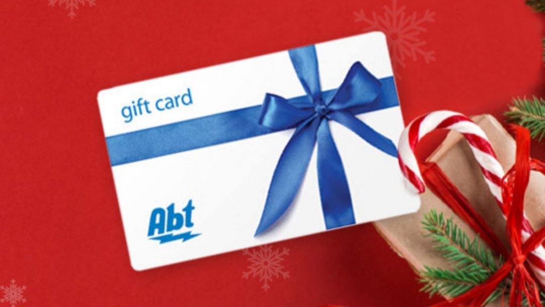 Abt gift card with a candy cane on a festive red background