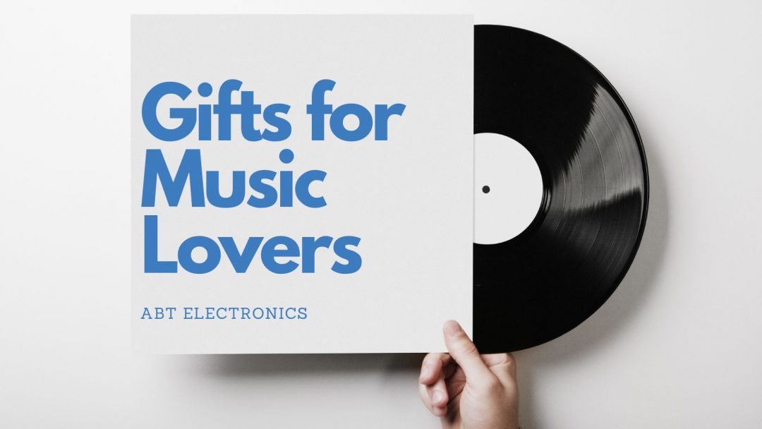 Record and record cover. Record cover has the words Gifts for Music Lovers