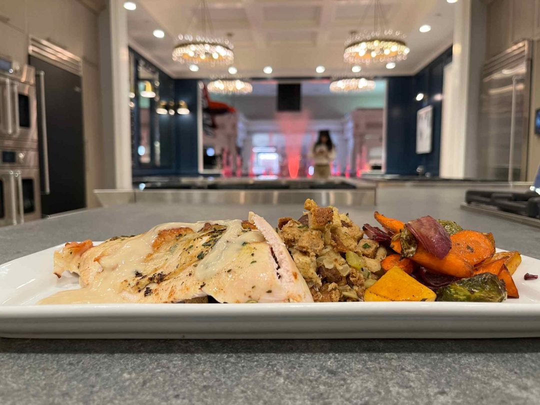 Roasted Turkey Breast, Sausage Stuffing and Roasted Veggies in the Bluestar Kitchen Facing the Abt Atrium