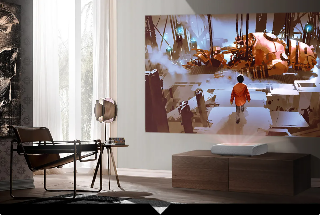 Living room with Samsung The Premiere 8K projector.