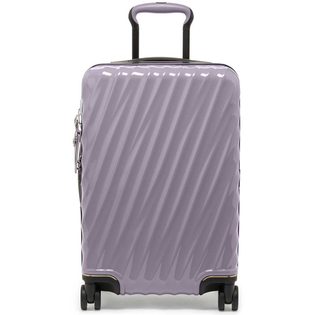 Front view of lilac TUMI 19 degree wheeled carry-on