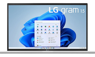 Front view of LG gram laptop with finder open on screen