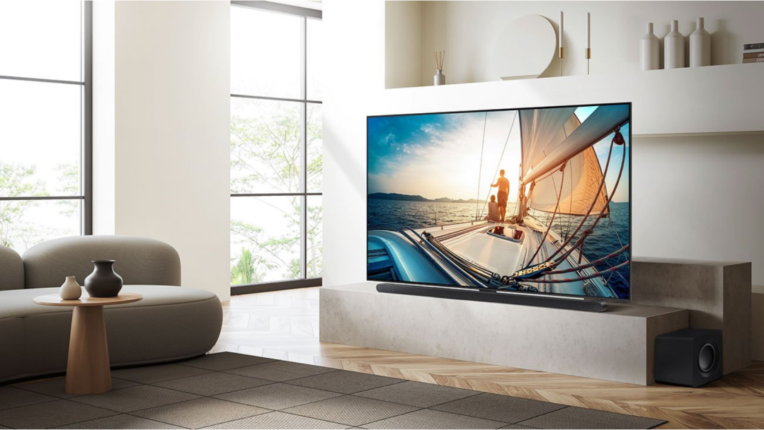 Living room featuring Samsung QN90C TV.