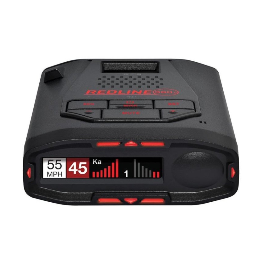 Black and red dashboard radar detector device for your vehicle