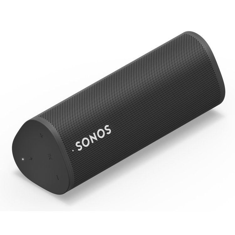 angle view of black Sonos Roam speaker