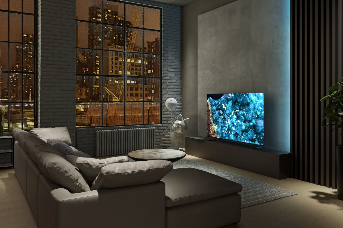 Dark living room showcasing the brightness and exceptional quality of the Sony A80L TV.