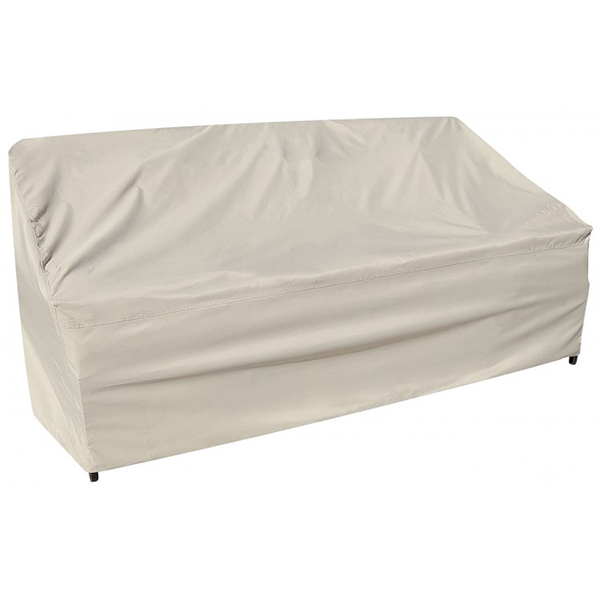 An outdoor patio sofa with a cover over it