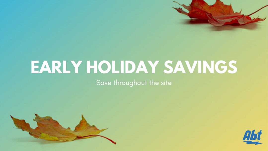 A banner with autumn leaves that reads "Early Holiday Savings" and "Save throughout the site".