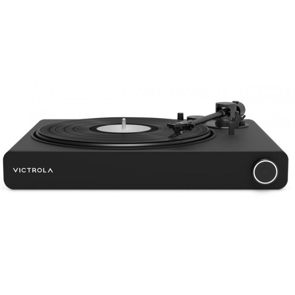 A black record player/turntable from Victrola