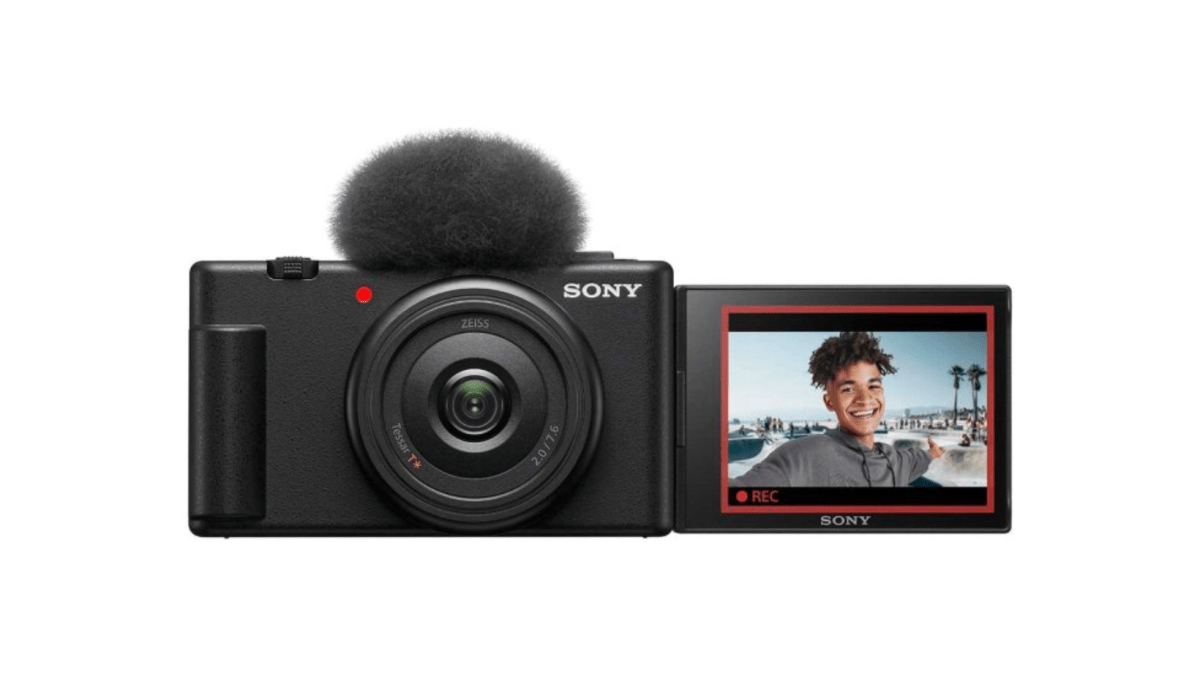 Stock image of the Sony ZV-1F Black Vlog Camera.
