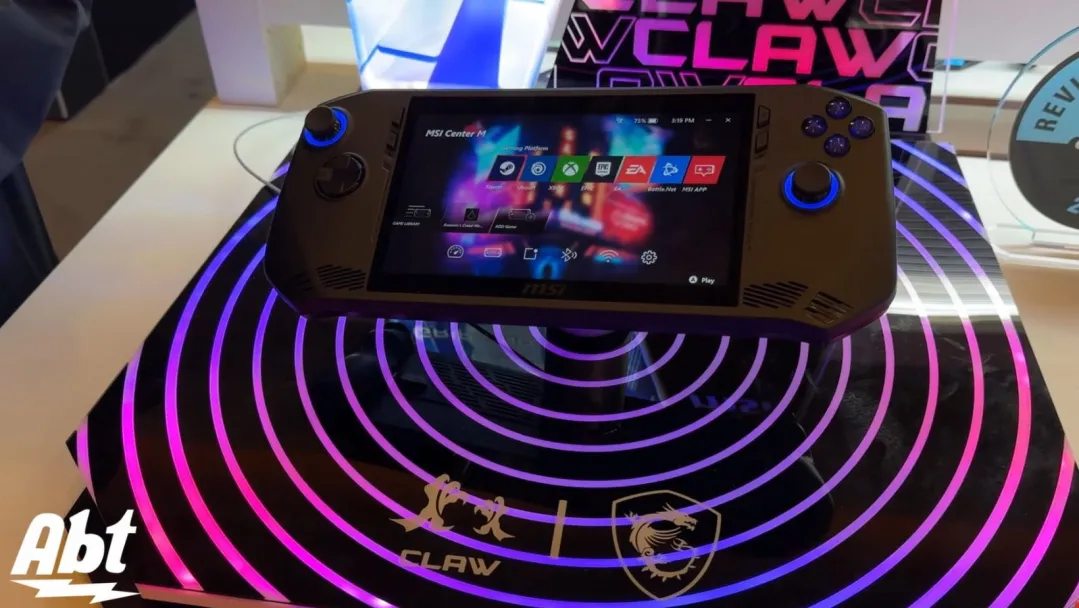black MSI Claw console on display
