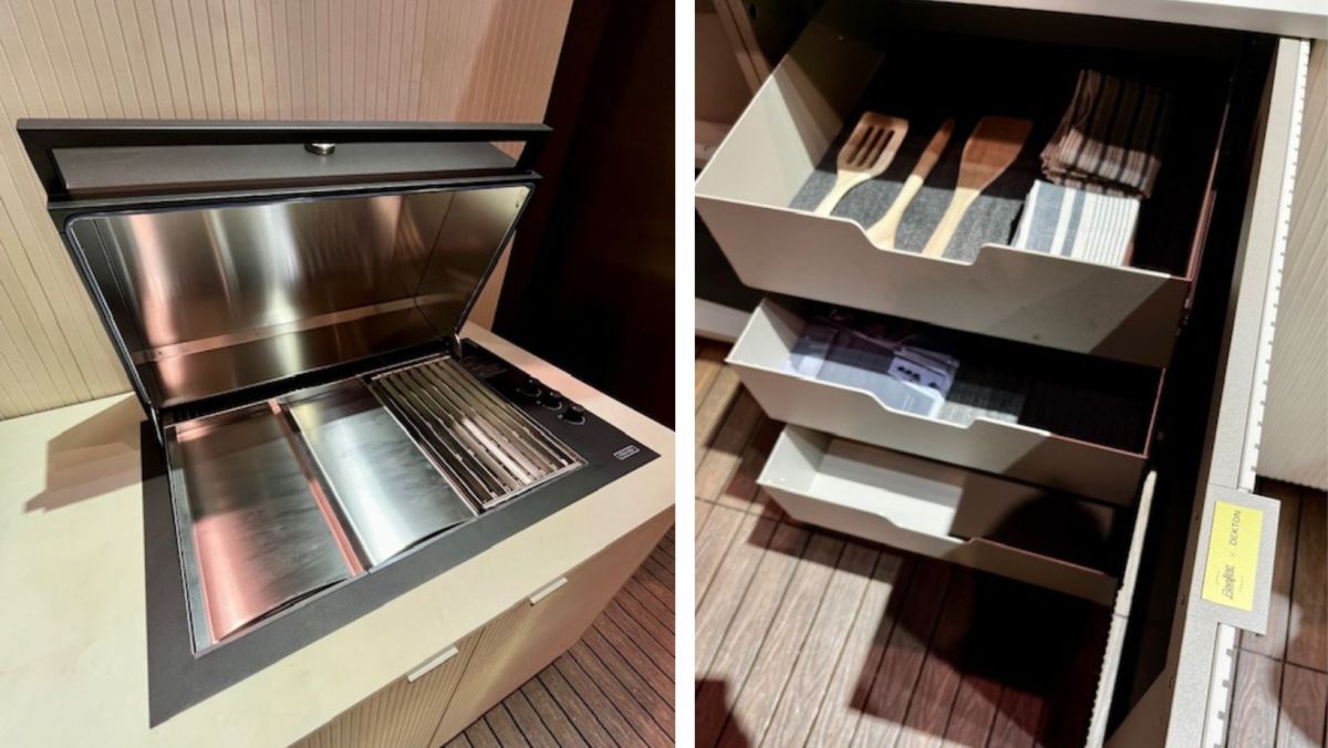 An open grill and opened drawers from Urban bonfire at KBIS 2024