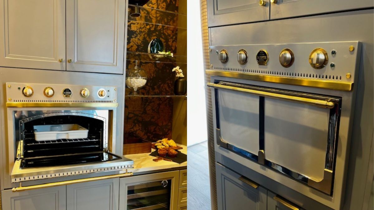 Two images of La Cornue's Standalone wall oven prototype