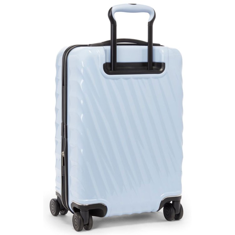 A rear view of the 19-degree carry-on from TUMI in halogen blue