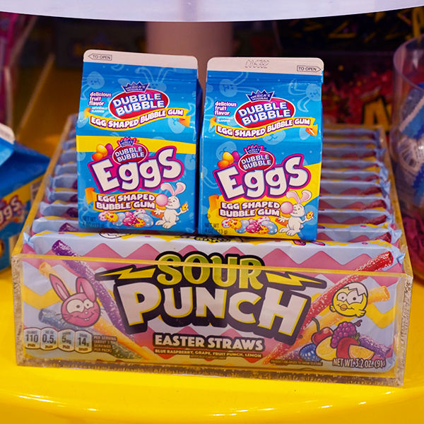 Dubble Bubble easter egg shaped bubble gum and Easter themed Sour Punch Straws at the Abt Candy Store