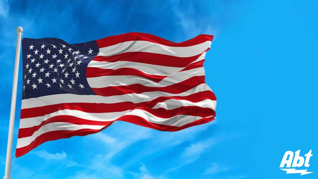 American flag waving in the sky